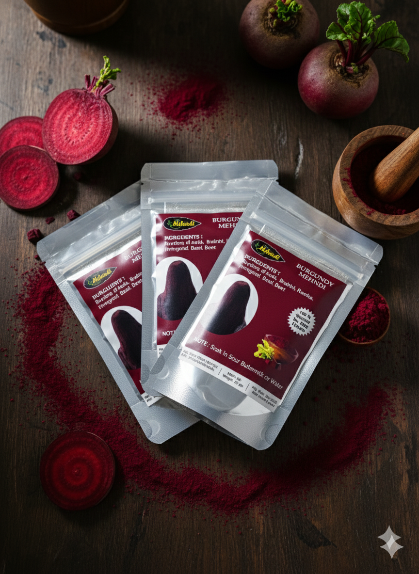 NATURAL BURGUNDY MEHNDI POWDER (COMBO OF 3 MEHNDI)